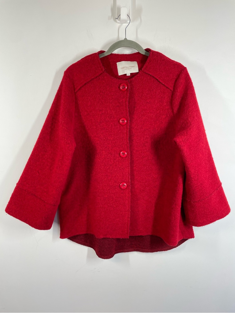 Marisa & Marie Red Wool Blend Button Front Blazer Jacket Size L Fall Cozy Career